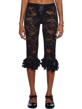 Black Lace Ruffle Capri Pants